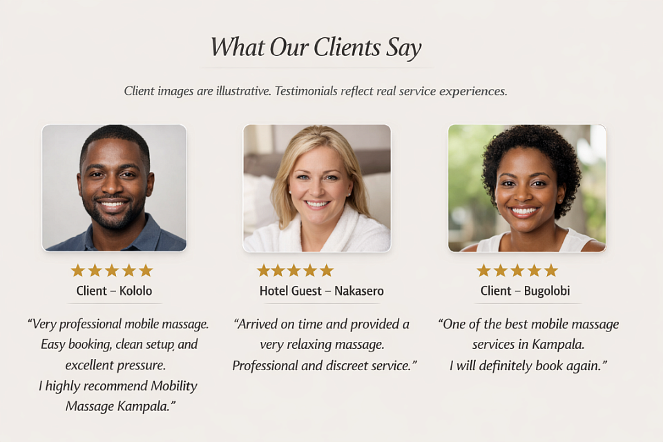 Hotel massage guest testimonial in Kampala